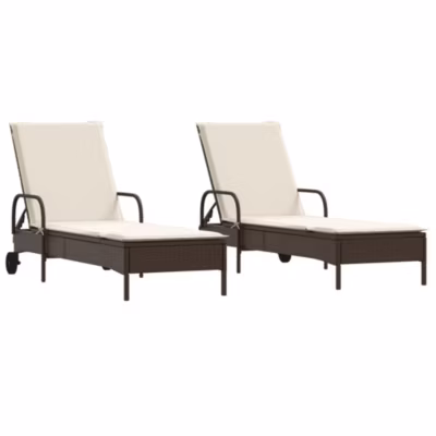 Chaises longues avec coussins lot de 2 marron résine tressée vidaXL