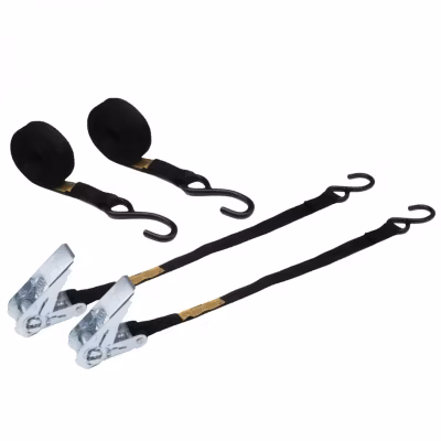 Lot de 2 sangles d&rsquo;arrimage à cliquet et 2 crochets S – 25 mm x 5 m – Noir – Linxor