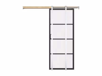 Porte coulissante avec système à galandage – aluminium et verre trempé dépoli – H205 x L73 cm – SINCA II