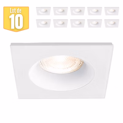 Lot de 10 Fixations spots BRAYTRON Tetra-D, carré, blanc, fixe, longueur et largeur 89mm, aluminium
