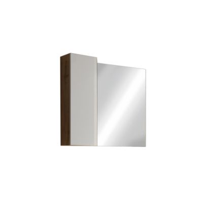 Miroir design avec rangement, 92×75 cm, collection BURA, coloris blanc brillant et chene clair