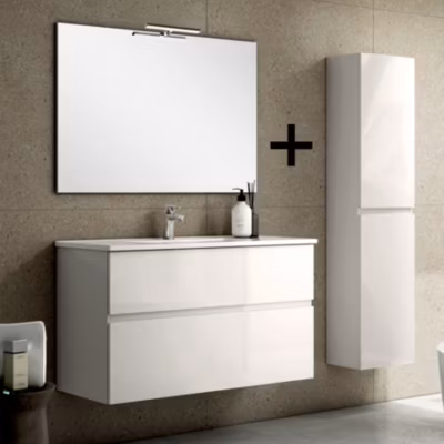 Ensemble meuble de salle de bain 80cm simple vasque + colonne de rangement MIG – blanc