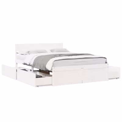 Lit double, Lit adulte, Cadre de lit sans matelas blanc 140×190 cm bois de pin massif