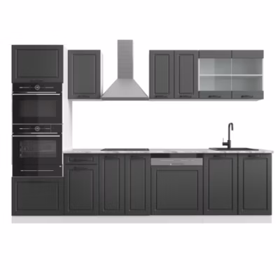 Vicco Cuisine Anthracite maison de campagne/blanc 300cm avec armoire haute, sans PT