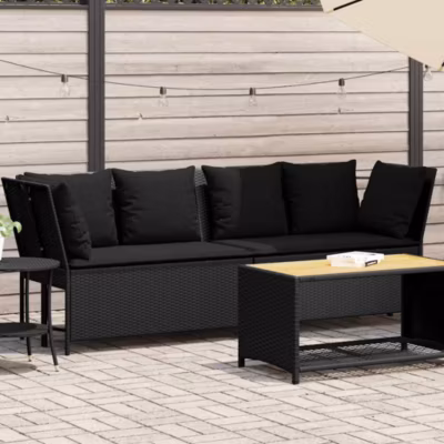 ZMH Canapé De Jardin Avec Coussins Noir Résine Tressée