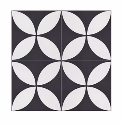4 Carreaux de ciment véritable 0,16m2 / Carreaux de ciment artisanaux pour sol et mur coloris noir/blanc – l.20 x L.20cm