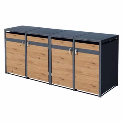 Abri pour 4 poubelles ML-Design 264x80x116,3 cm 240L anthracite/aspect chêne avec couvercles/portes