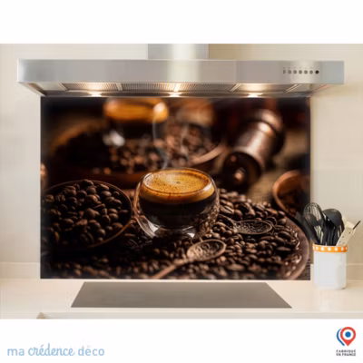 Crédence cuisine fond de hotte Café – Verre trempé – L 70 cm x H 60 cm – MaCrédenceDéco