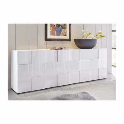 Buffet – MILANO – 4 portes – Blanc laqué brillant – 241 x 42 x 84 cm