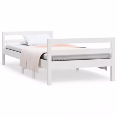 Lit simple, Lit adulte, Cadre de lit sans matelas blanc 80×200 cm bois massif de pin