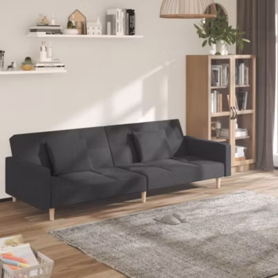 ZMH Canapé-lit à 2 places avec deux oreillers Gris foncé Tissu