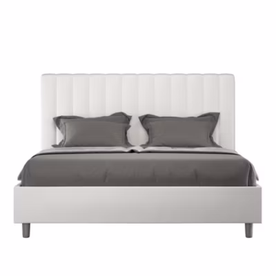 Lit coffre rembourré en simili cuir blanc Agueda 160×210