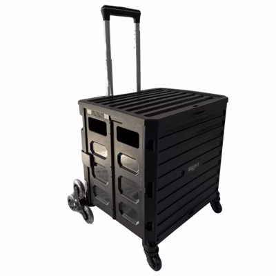 Chariot de course 8 roues – Pliable – Plastique – Avec Couvercle – Noir – 70Kg