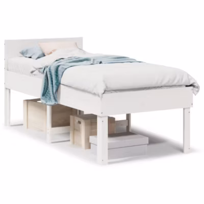 Lit simple, Lit adulte, Cadre de lit sans matelas blanc 90×190 cm bois de pin massif