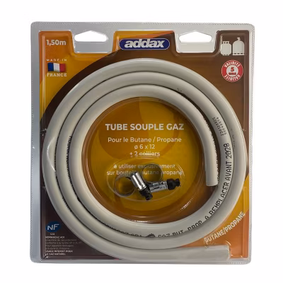 Tuyau de gaz souple – Addax – 150 cm – Butane-Propane – Norme XP D 36-110 – Validité 5 ans