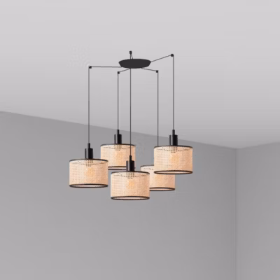 Lampe à suspension MAMBO 210 5L Noir/rotin
