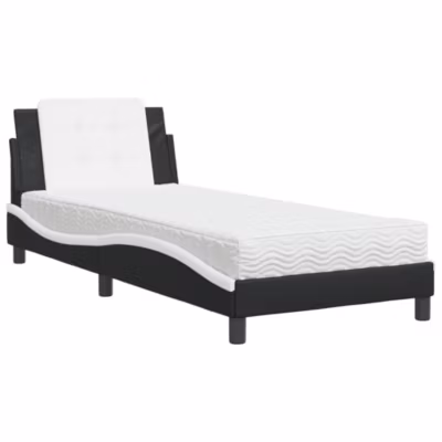 Lit simple, Lit adulte, Cadre de lit sans matelas Zadar noir et blanc 90×190 cm similicuir