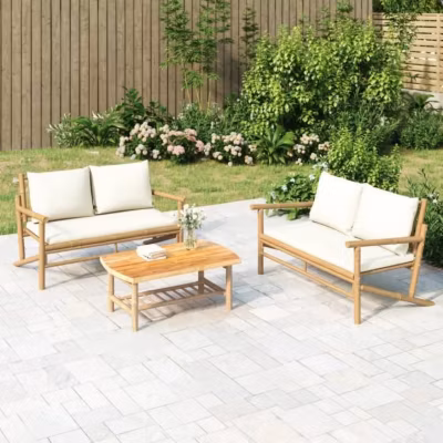 vidaXL Banc de jardin avec coussins blanc crème bambou 363460