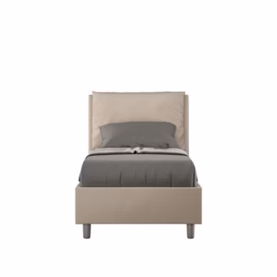 Lit coffre capitonné simili cuir gris tourterelle Antea 80×190