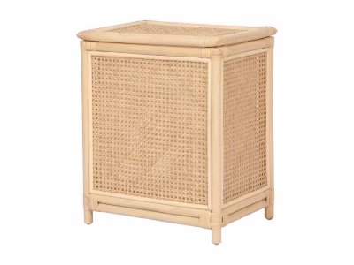 Panier à linge en rotin finition cannage avec couvercle – L. 45 x P. 33 x H. 56 cm – Naturel – CALYMA