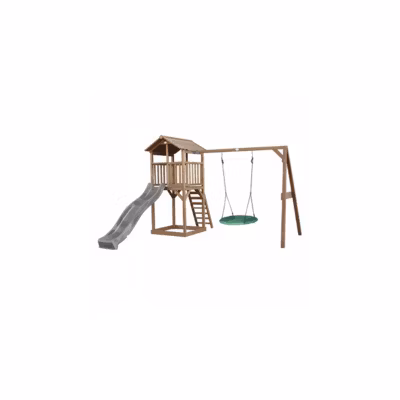 AXI Beach Tower avec balancoire nid  Marron Toboggan Gris