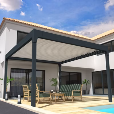 Pergola Bioclimatique COCOON XL îlot Mixte Gris anthracite / Blanc 4,50×6,025m (Vérin à télécommande)
