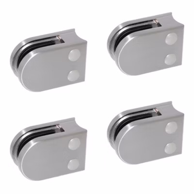 4 x Pince à verre pour tube diam. 42,4 modèle 02 – Ep. verre 6,76 mm – Zamak aspect inox brossé