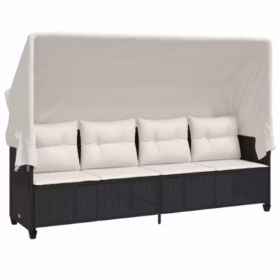 Chaise longue avec auvent et coussins noir résine tressée vidaXL