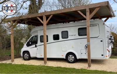 Carport toit plat 400cmx650cm bois DOUGLAS Français label PEFC (Charpente – Auvent – Abri Camping-car) surface 26 m²