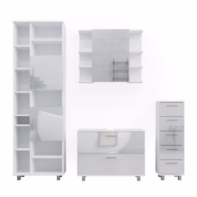 Vicco Ensemble meubles bain Blanc Haute brillance 4 pièces, avec armoire haute