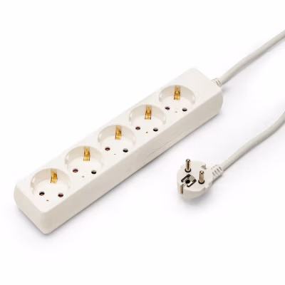 Bloc multiprise standard Schuko 5x16A, câble de 1m de long, H05VV-F3G1.0MM2, CE