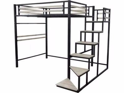 Lit mezzanine en métal avec escalier « LENA »  140 x 190 cm  Noir