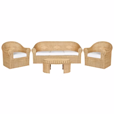Ensemble de salon de jardin avec table 5 places LIVADEIA Rotin Naturel