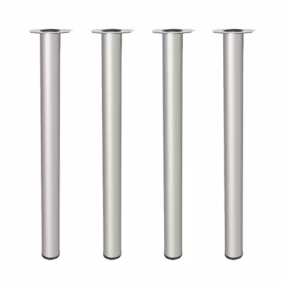 4 un. Pied de table rond en acier, diamètre 60 mm, hauteur 710 mm, peinture aluminium avec régulateur de nivellement