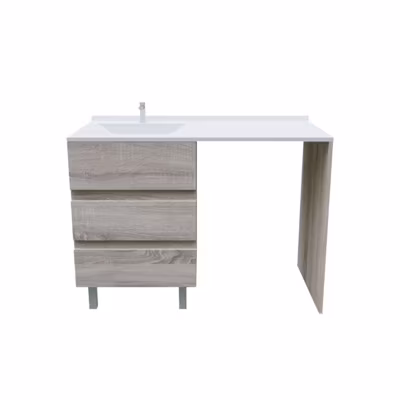 Meuble spécial lave-linge KORA avec plan vasque déportée 124 cm x 65 cm- Bois- Vasque à gauche