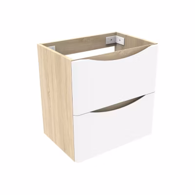 Meuble de salle de bain 50cm avec 2 tiroirs, suspendu Blanc + Chêne