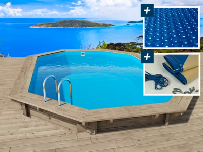 Piscine bois « Florida 145  »  6.57 x 4.57 x 1.45 m + Bâche à bulles 180 micron + Bâche hiver 280 grm²