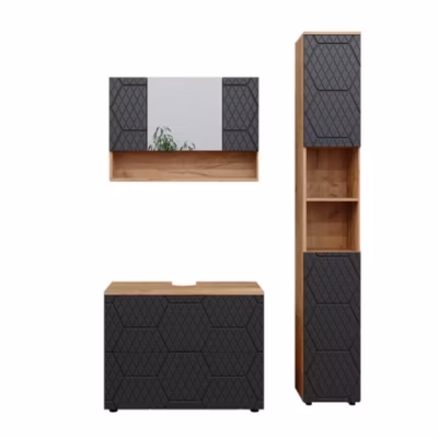 Vicco Meubles bain Anthracite avec structure en nid dabeille 3 pièces, avec armoire de toilette 80 cm