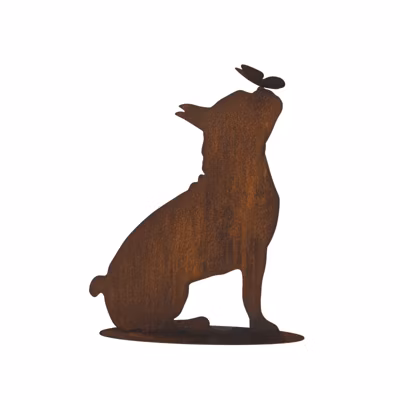 Bouledogue en métal rouillé : Figurine décorative de jardin – Rouille