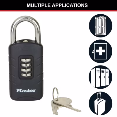 656EURDBLK Cadenas à combinaison avec clé de secours pour un usage extérieur, 120 x 48 x 20 mm