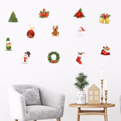 Sticker Noël décorations de Noël – Autocollants stickers adhésifs noël – décoration fêtes – 60x75cm