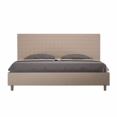 Lit capitonné 180×190 simili cuir gris tourterelle Sunny sans sommier