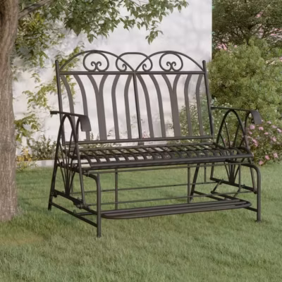 vidaXL Banc coulissant 2 places 114 cm Noir Acier 318833