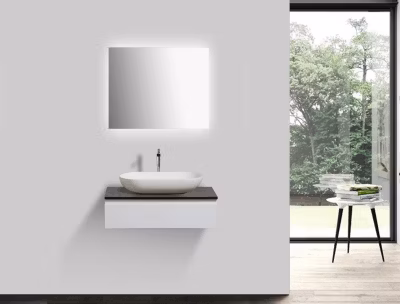 Meuble sous vasque suspendu MDF Blanc mat, plan vasque Chêne, 1 tiroir, 70x20x47cm – Vision 700