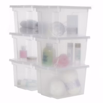 Iris Ohyama, Boites de Rangement bureautique plastique, 10L, Lot de 6, Transparent, DDUSB-S