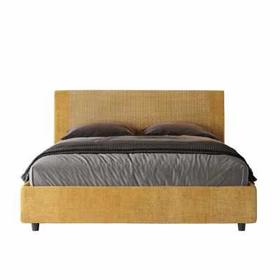 Lit avec sommier rembourré 160×200 tissu Labirinto 06 jaune Rosal