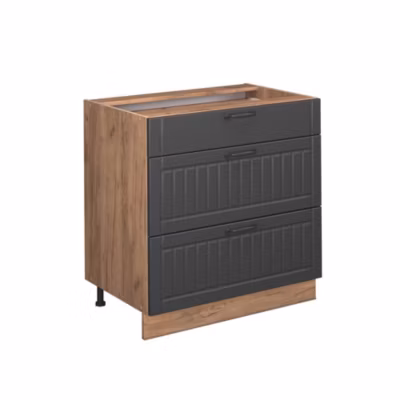 Vicco Meuble cuisine Gris foncé 80cm avec 3 tiroirs, PT Marbre