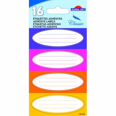 16 étiquettes adhésives scolaires – Bloc Ovale – couleurs chaudes