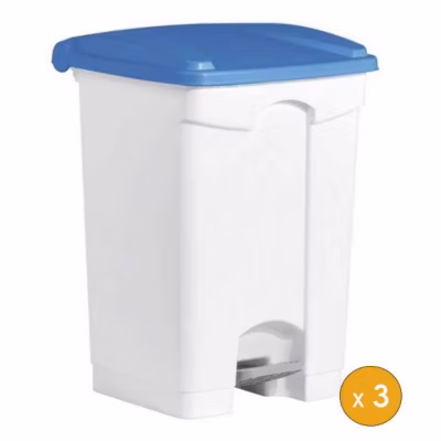 3 Poubelles à tri à pédale 45 litres pour Sac 120 litres – Bleu