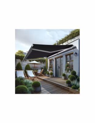 Store banne monobloc MEILE 4,20 x 3,00m (Motorisé à interrupteur + manœuvre de secours – Gris foncé – Blanc)
